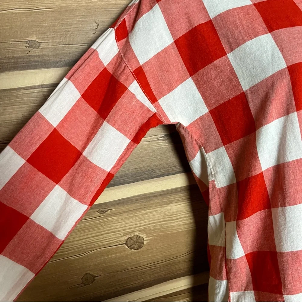 5/$25 Old navy girl long sleeve bottoms down‎ red white plaid shirt size 14 XL